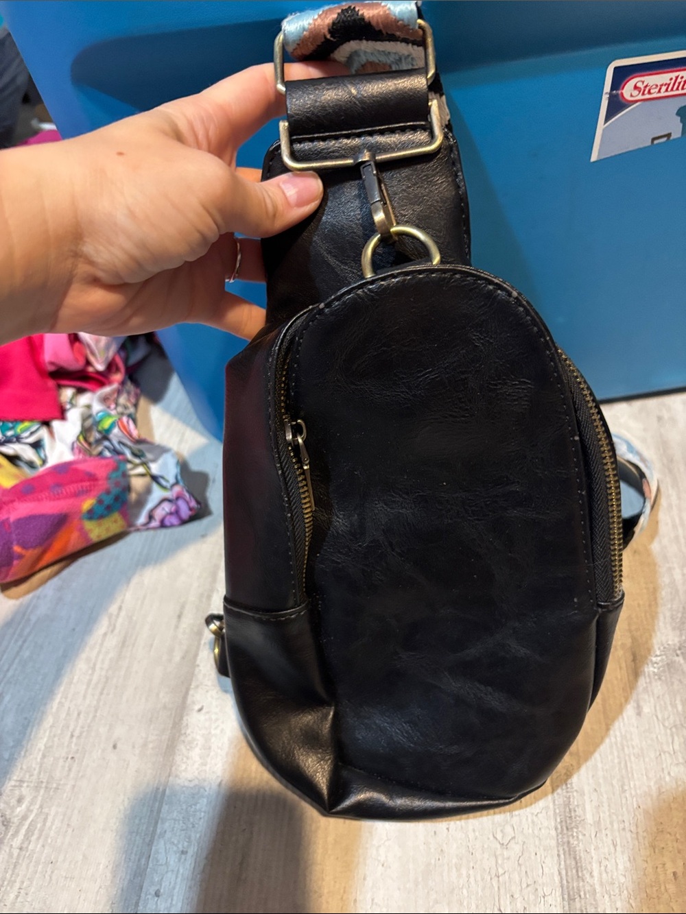 Black Leather Crossbody Sling Bag